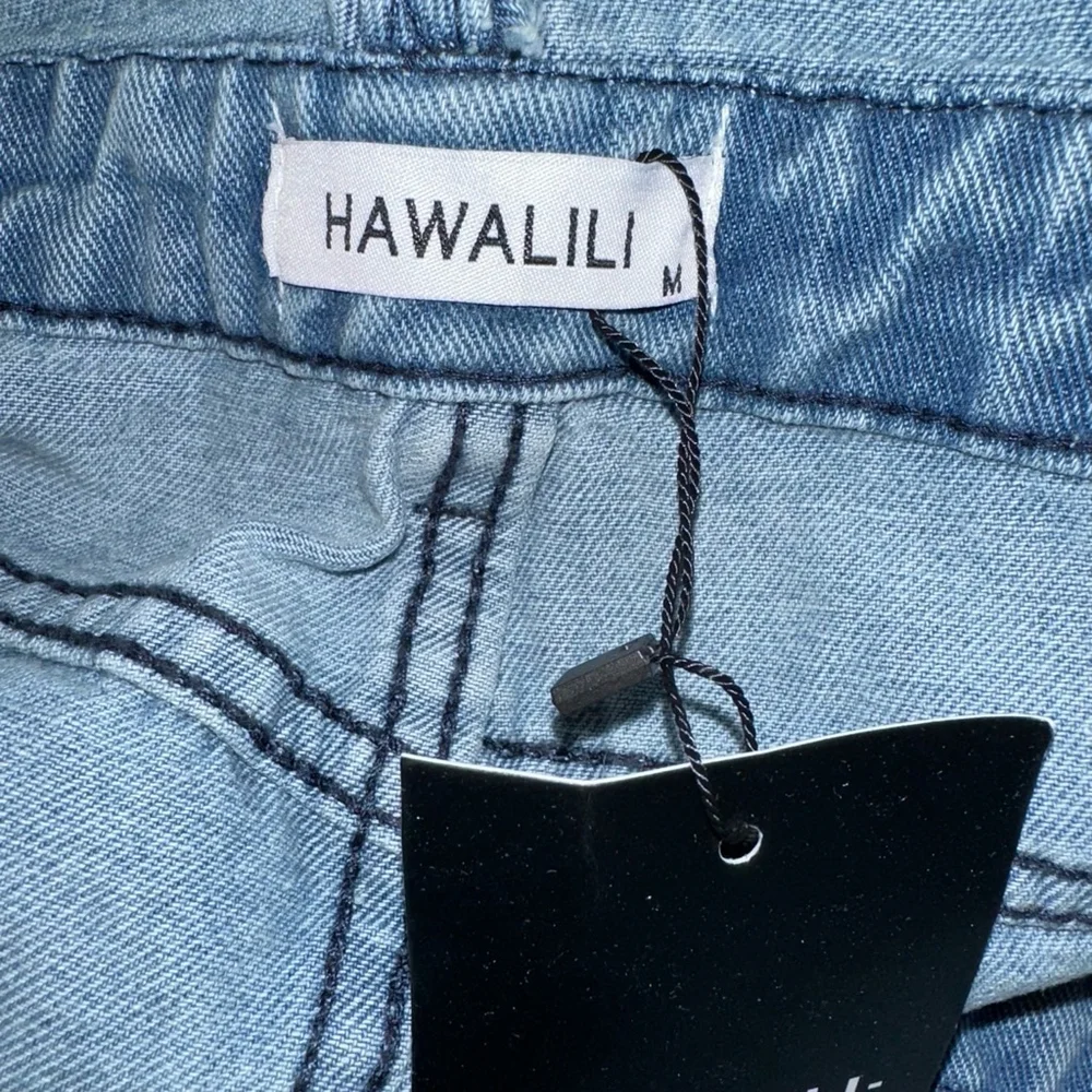 NWT Women HAWALILI Denim Overall Dress Light Blue M Stretchy Comfort New